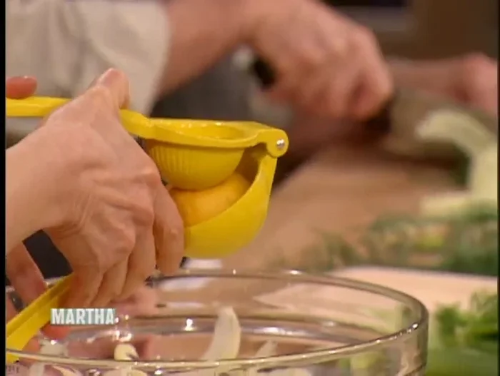 In a bowl, combine the lemon juice (about 3 tablespoons), olive oil (4 1/2 tablespoons), salt, and pepper.