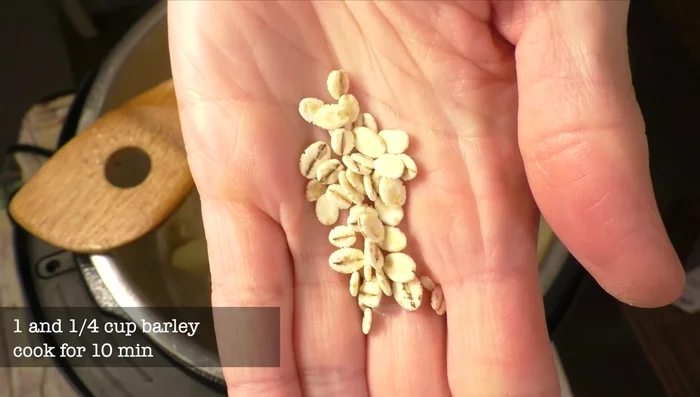 Add pre-cooked barley and cook for about 10 minutes, adding an extra cup of water if needed.