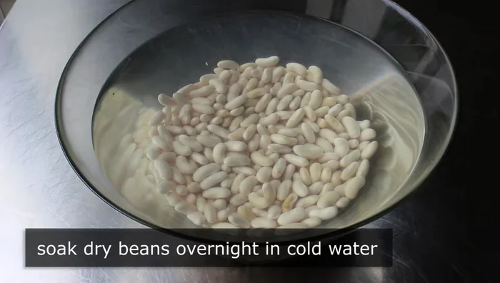Soak dry cannellini beans overnight in cold water.
