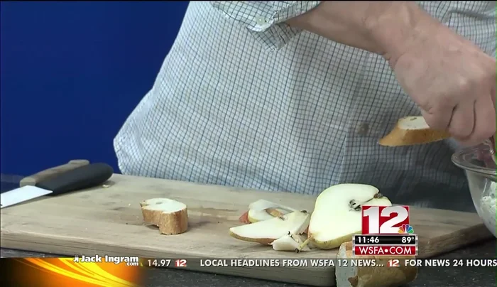 Spread the Gorgonzola mixture onto the bread slices.