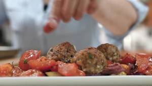 Juicy Italian Chicken Meatballs with Zucchini & Tomatoes