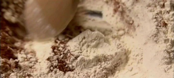 Gradually add the dry ingredients to the butter mixture until it forms small dry crumbs.