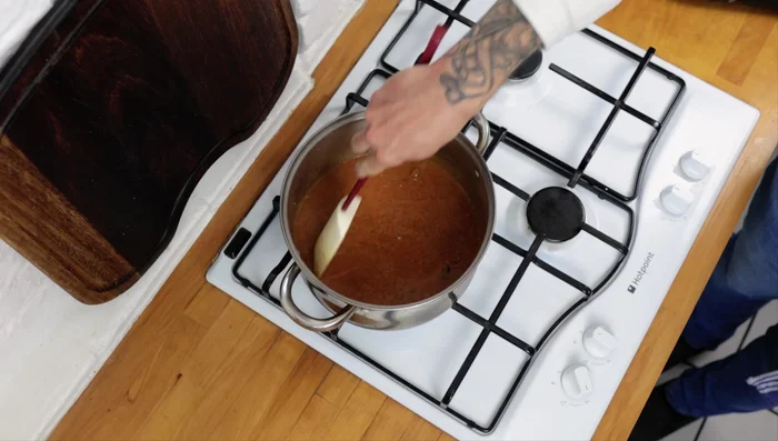 Season to taste, add extra virgin olive oil, and simmer gently (1:27.68).
