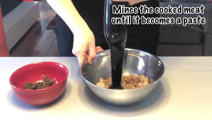 Stuff the pitted olives with the meat mixture.