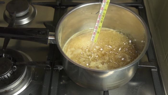 Remove syrup from heat once it reaches soft ball stage. Immediately add the dry ingredient mixture and stir vigorously until combined.