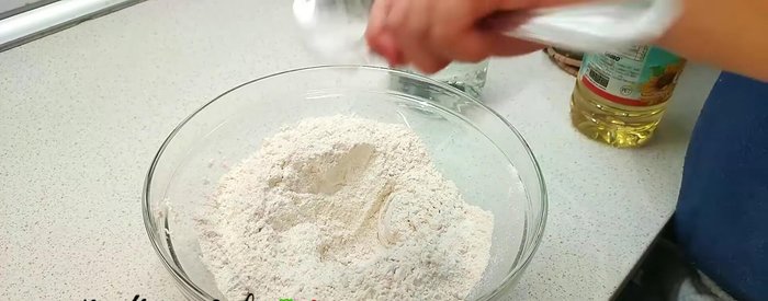 Make a well in the flour, add salt, oil, and casassa (or grappa/vinegar).