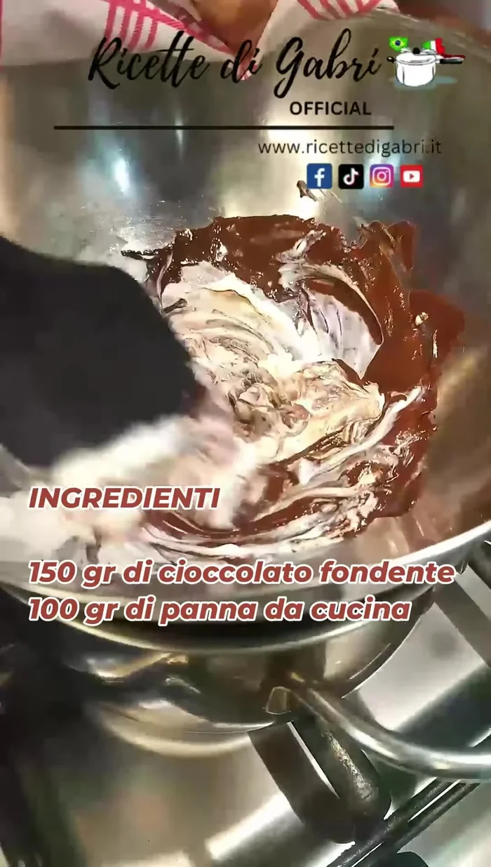Prepare a ganache by melting dark chocolate and adding cream. [196.36]