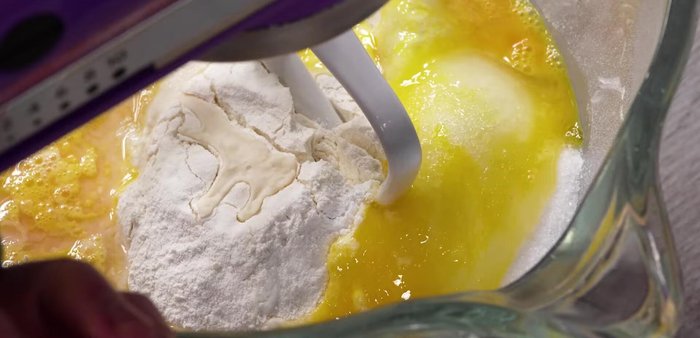 Attach the flat beater to the mixer and mix.