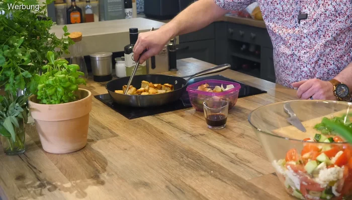 Remove the garlic and rosemary from the pan once the bread is toasted.