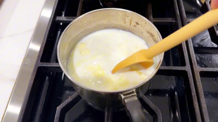 Heat milk and butter in a small saucepan to 120-130°F.