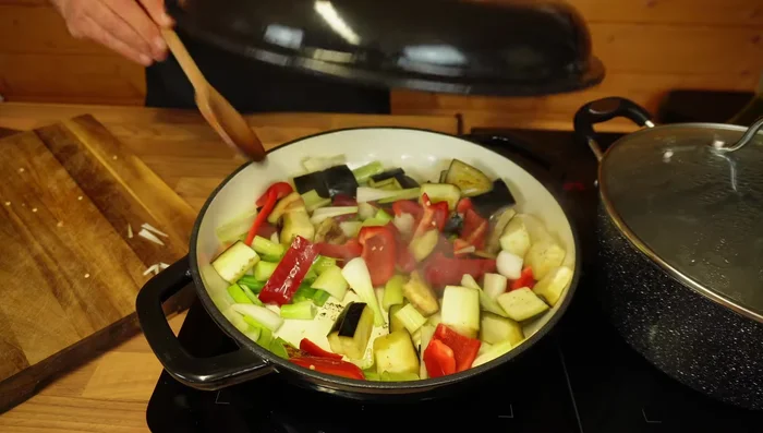Sauté all vegetables together for about 10 minutes, covered.