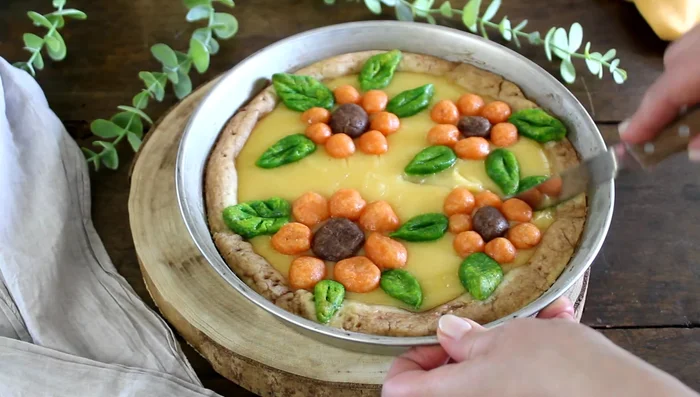 Bake the tart until golden brown.