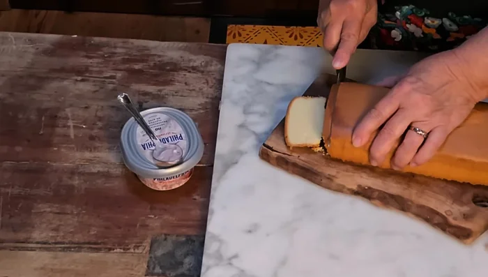 Slice pound cake into thin pieces.