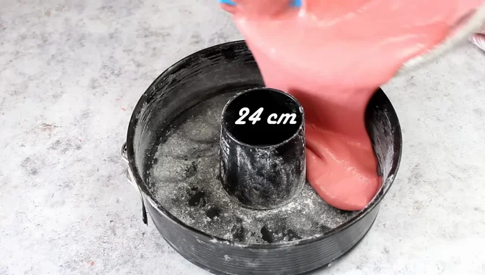 Pour batter into a greased donut mold and bake.