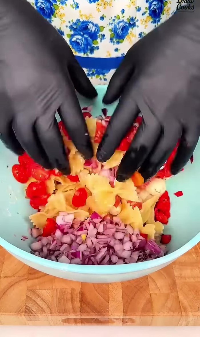 Pour the dressing over the salad and mix until combined.