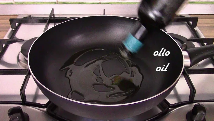 Pour oil into the pan. Add garlic, rosemary, and bay leaves. Heat the oil well.