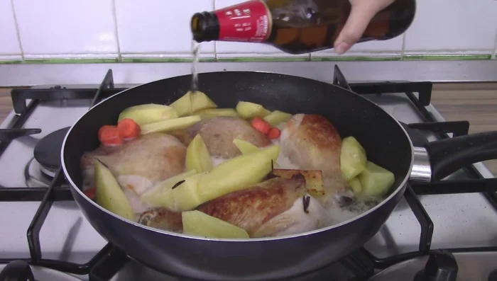 Cook until the alcohol evaporates. Brush chicken with honey. Cover and cook for another 45-50 minutes.