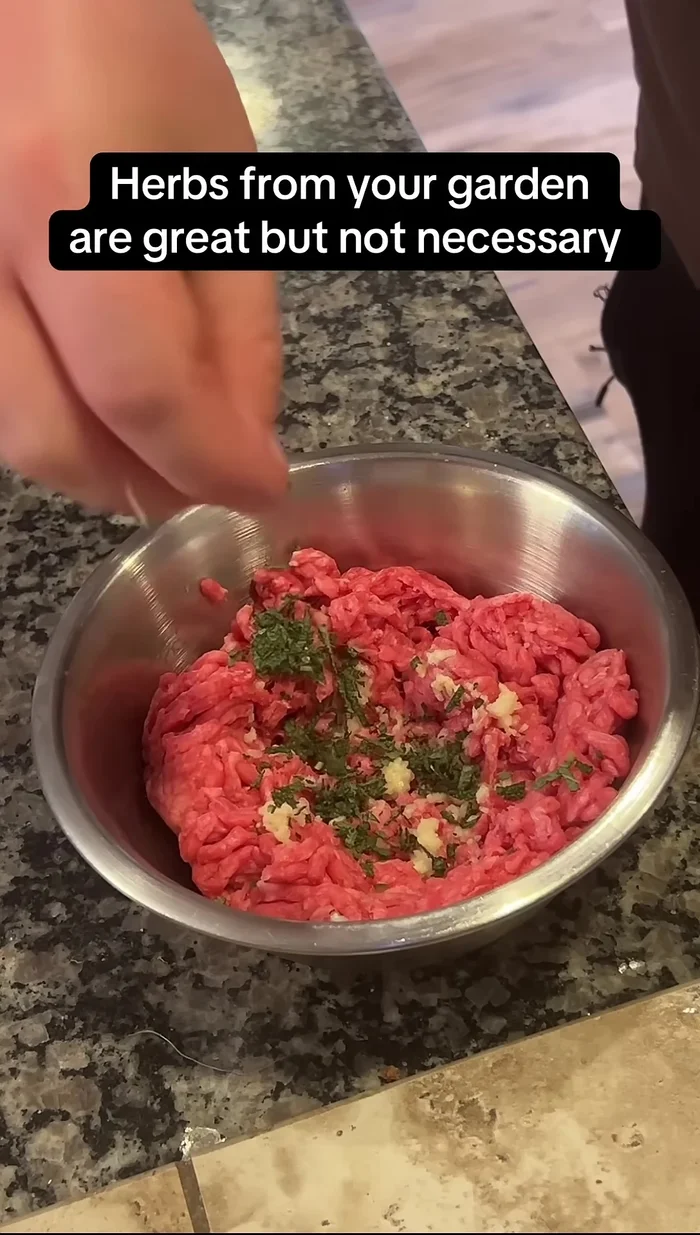 Prepare the burger patties: Mix ground beef with garlic, sage, thyme, rosemary, salt, and pepper.
