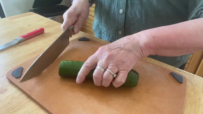 Cut zucchini in half, then in half again lengthwise, and cube into 1-2 inch pieces. Set aside.
