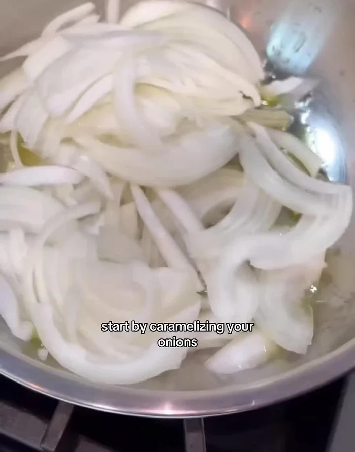 Caramelize the onions. This takes about an hour. Add splashes of water to prevent burning.