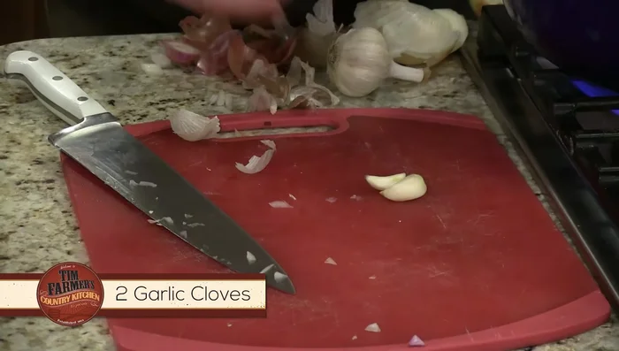 Sauté the finely chopped onion, shallot, and garlic in olive oil until translucent. Add red pepper flakes.
