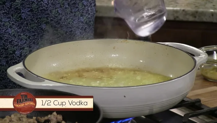 Pour in vodka and cook until reduced. (Optional: Add anise liqueur for extra flavor).