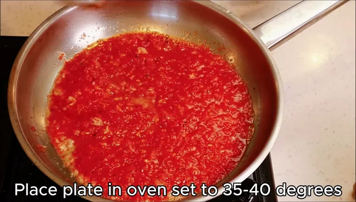Warm your plate in the oven at around 350°F (optional).