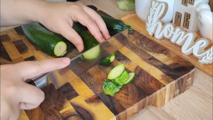Prepare the zucchini: Wash and slice the zucchini into ½-inch thick rounds or lengthwise into long strips.