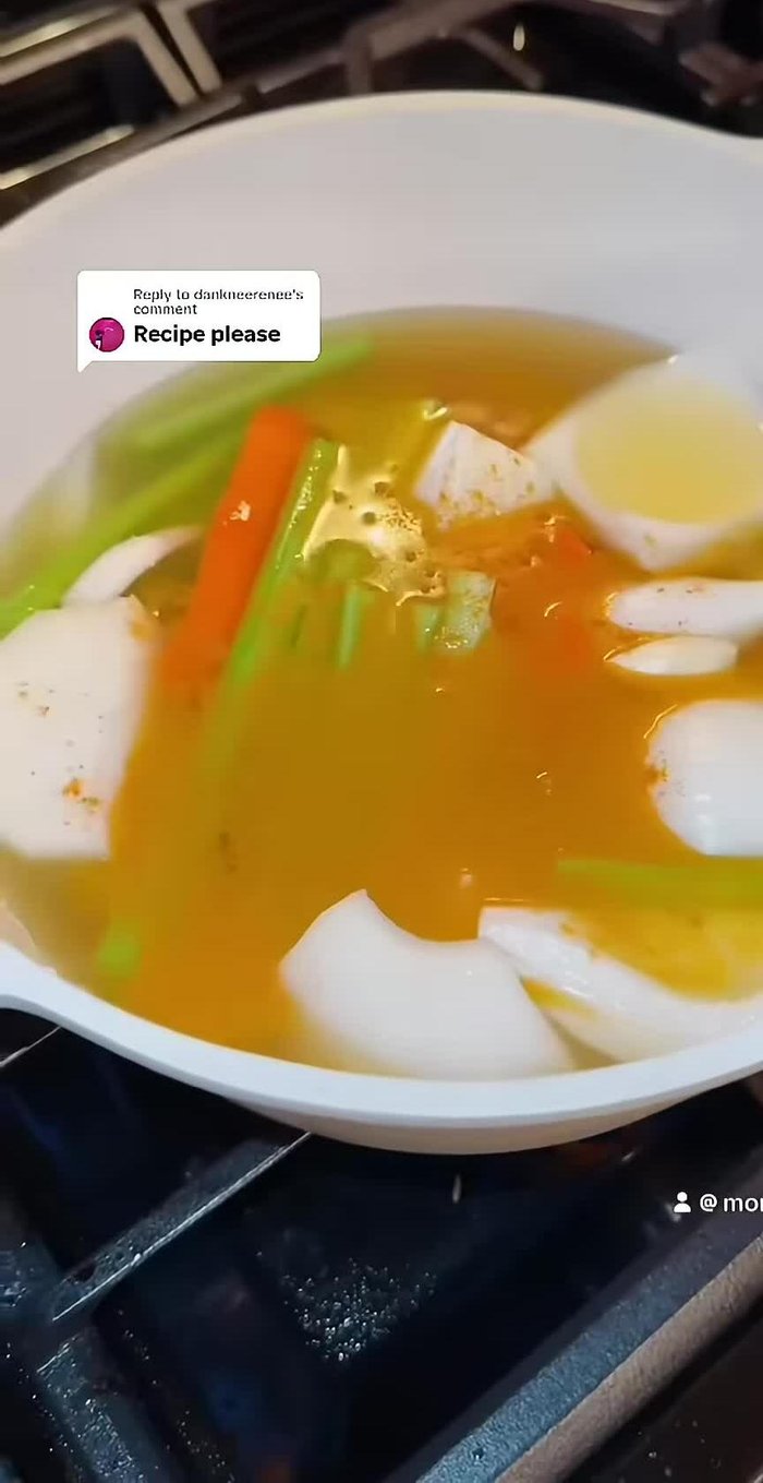 Once the vegetables are tender, blend the soup until smooth using a blender.