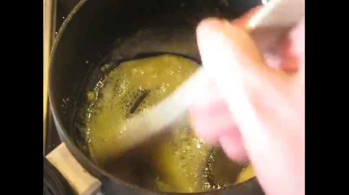Reduce heat to four on a scale of 1 to 10. A blonde roux should develop after a few minutes (about 5 minutes).