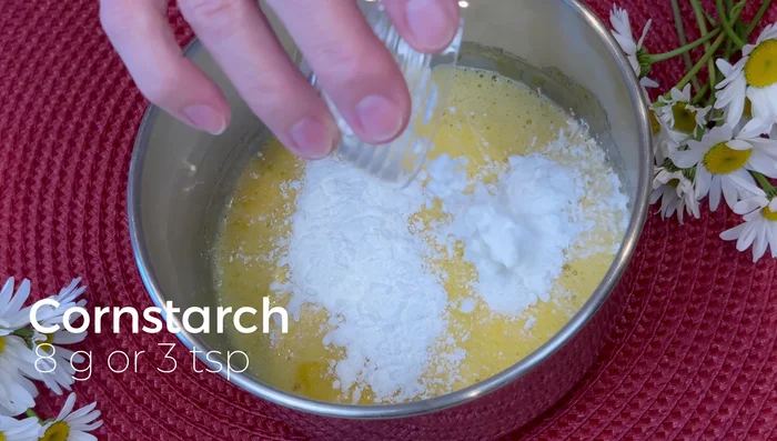 Add cornstarch, stir, then add milk and mix again.