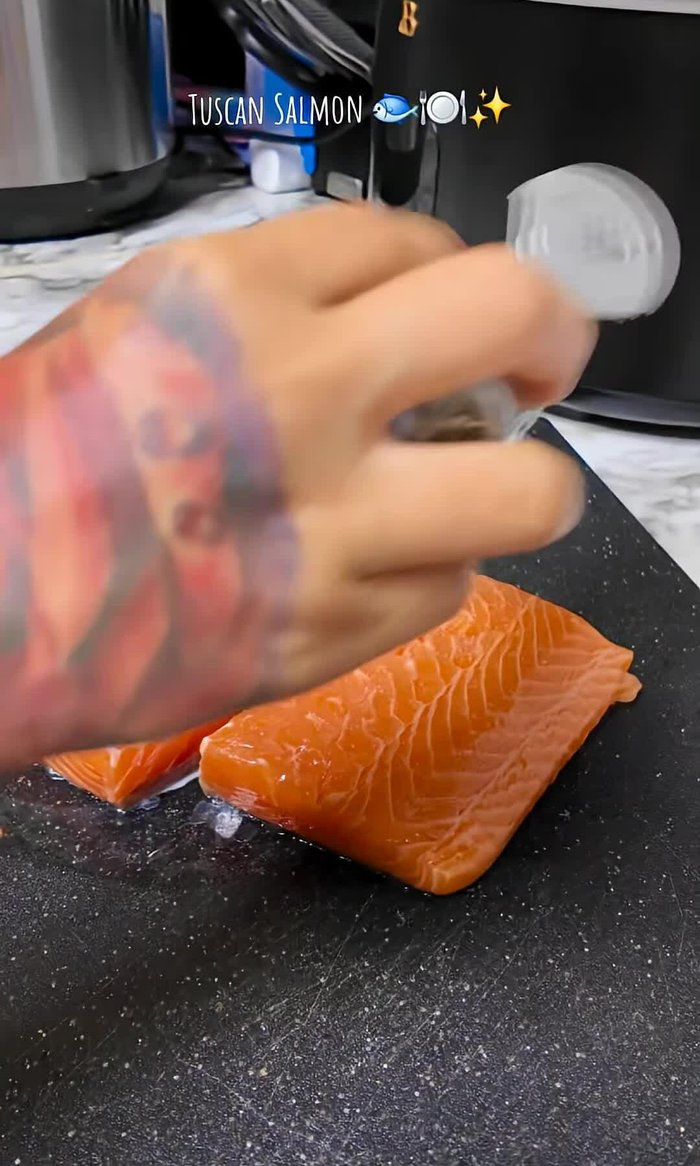Season salmon with salt, pepper, Italian seasoning, and garlic powder.