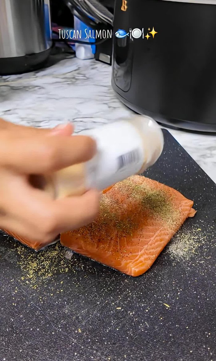 Cook salmon in an air fryer or oven until cooked through and crispy.