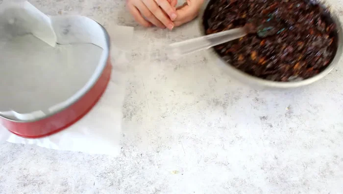 Pour the mixture into a heart-shaped (or round) mold lined with parchment paper.