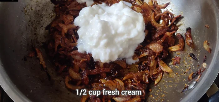 Stir in 1/2 cup of fresh cream (or homemade cream). Mix well to prevent curdling.