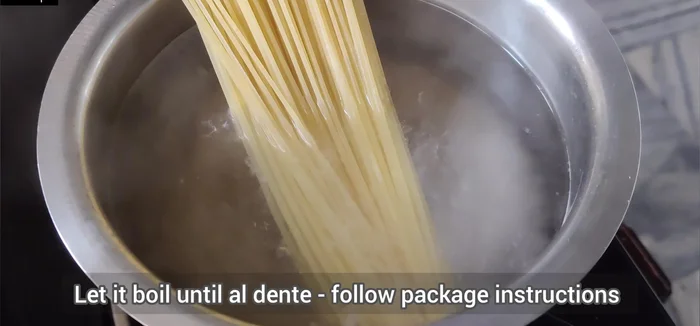 Add spaghetti pasta and cook until tender but not mushy. You can check the package instructions for specific cooking time.