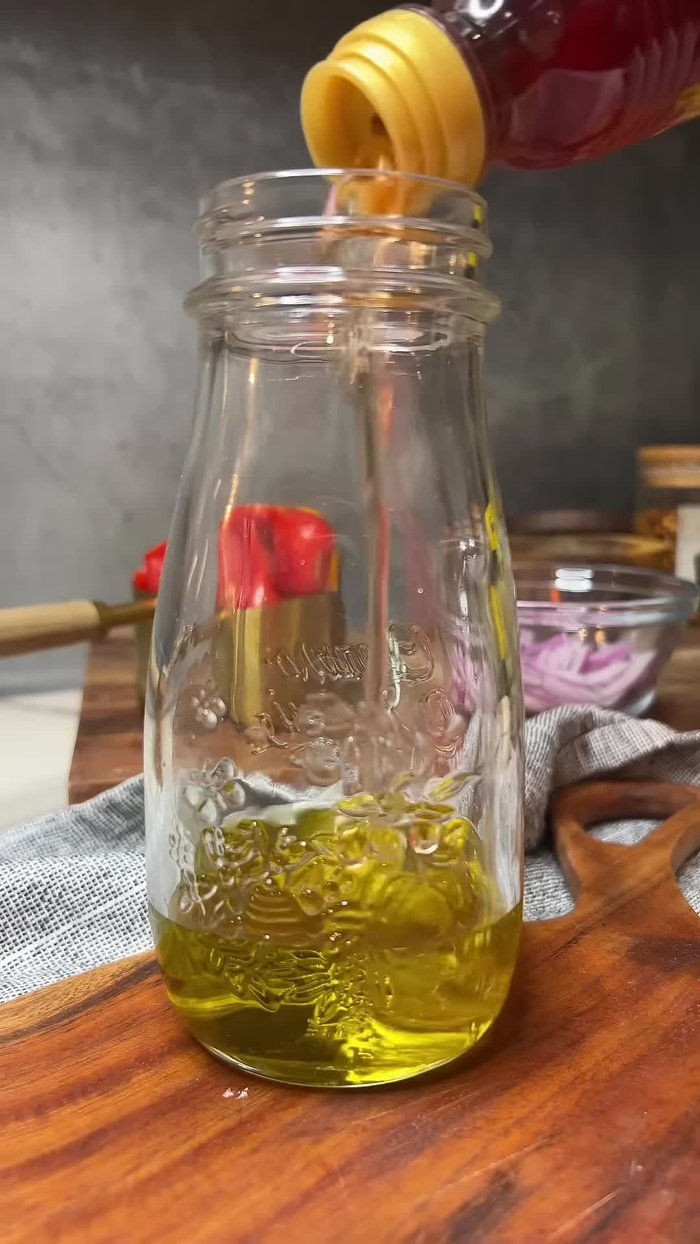 Prepare the lemon oregano vinaigrette: Combine olive oil, red wine vinegar, lemon juice, lemon zest, oregano, Dijon mustard, salt, and pepper.