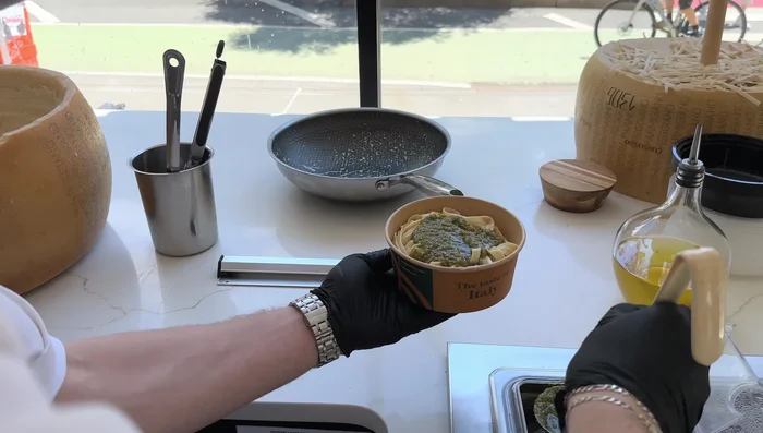For the pesto chicken pasta: Add pesto, cooked chicken, and extra Parmesan cheese on top.