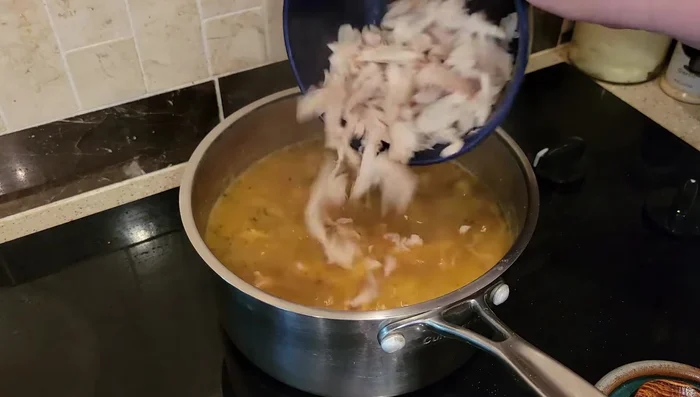 Add rotisserie or freeze-dried chicken during the last minute of cooking.