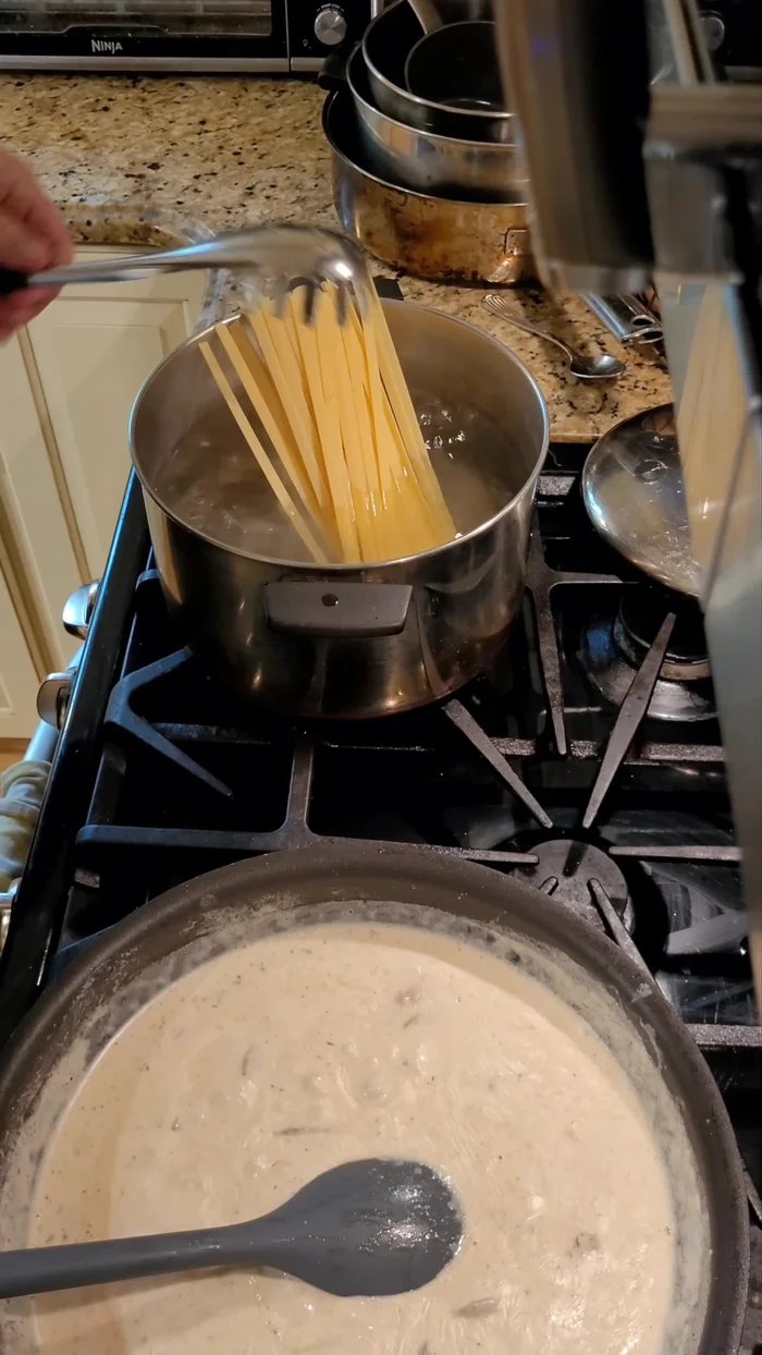 Cook pasta until al dente.