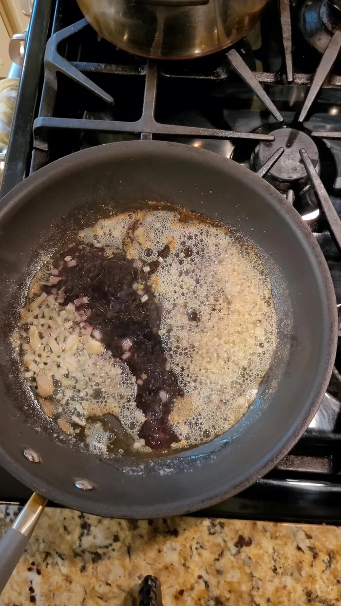 Add 1/4 cup of red wine (optional) and cook on high heat until reduced (a couple of minutes).