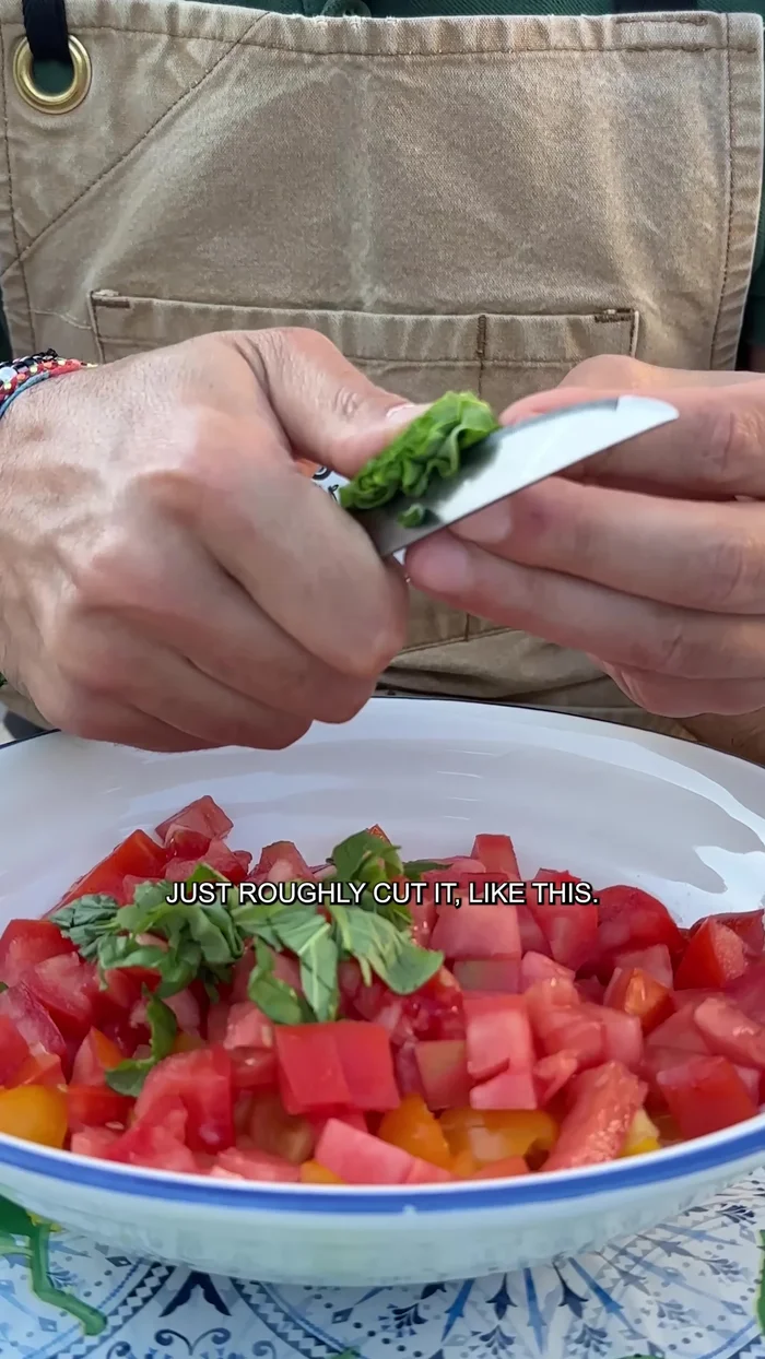 Add roughly chopped fresh basil.