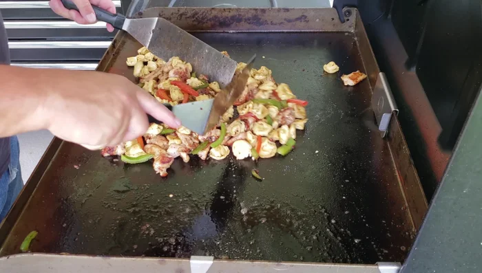 Turn off burners and let griddle cool slightly.