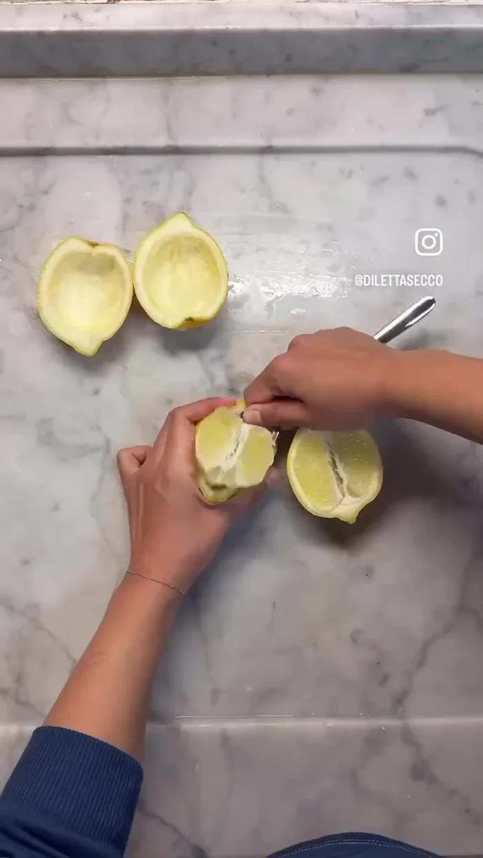 Cut lemons in half, remove the inside, blend, filter, and freeze.