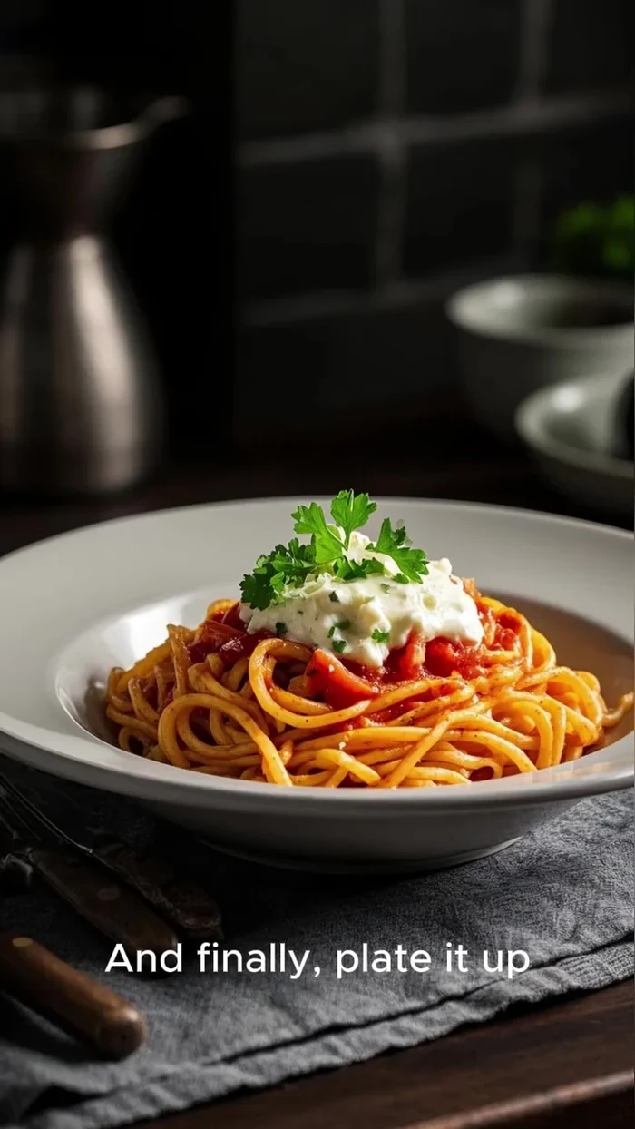 Plate the pasta. Sprinkle with chopped fresh parsley and extra Parmesan cheese.